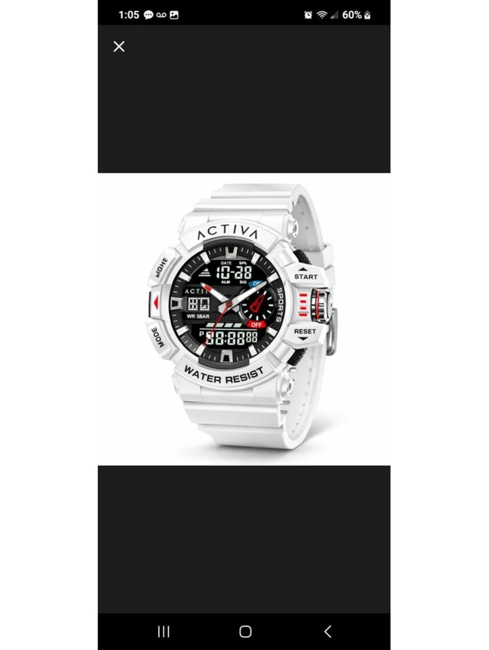 45 Activa Sports Men's Analog Digital Water-Resistant White Resin Wristwatch